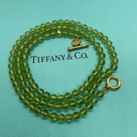 Tiffany & Co. 18k Yellow Gold Peridot Faceted Bead Necklace 16.5 inches - Picture 1 of 12